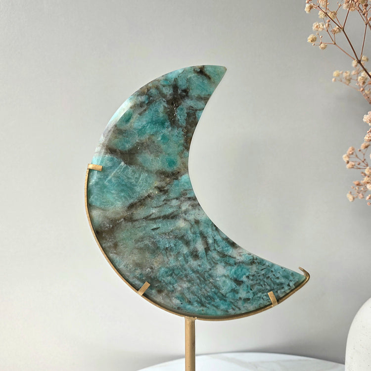 Amazonite Crystal Moon on Stand