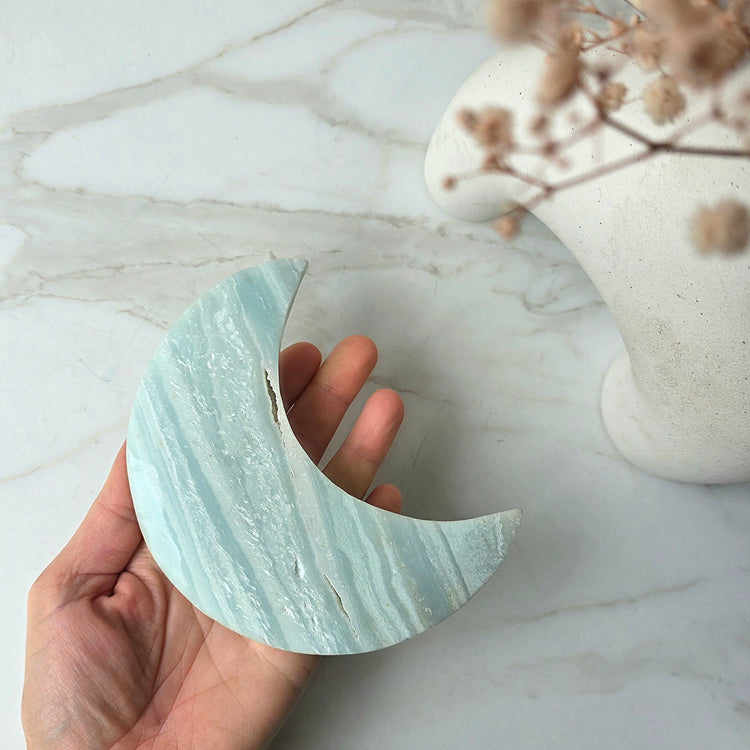 Amazonite Crystal Moon on Stand