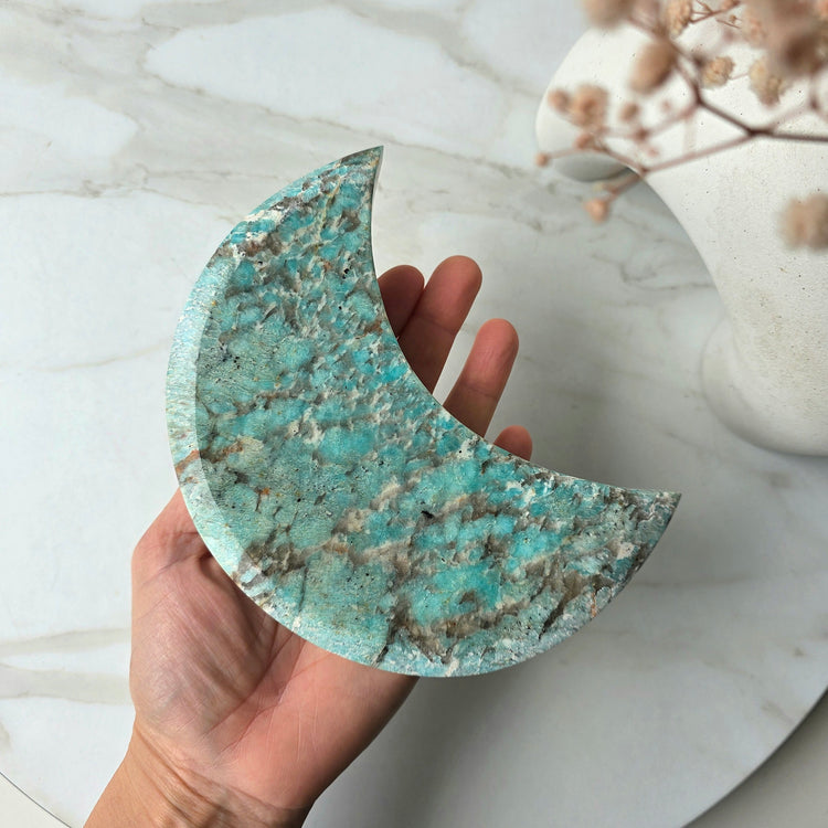 Amazonite Crystal Moon on Stand