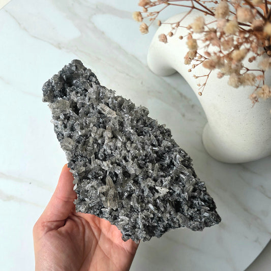 Black Lithium Crystal Quartz Cluster Rare with Stand