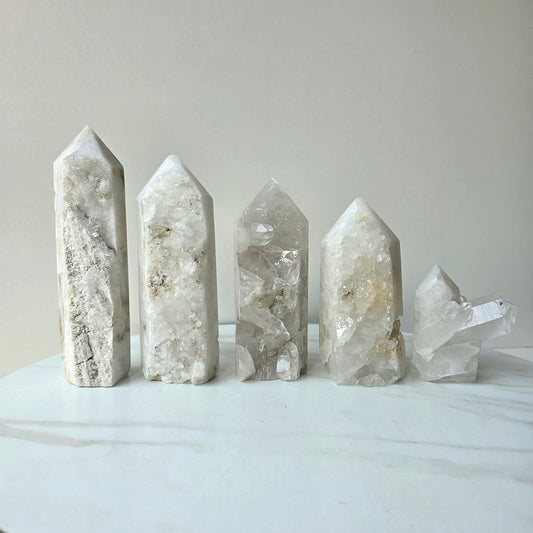 Clear Quartz Crystal Cluster Half Polished Point Tower