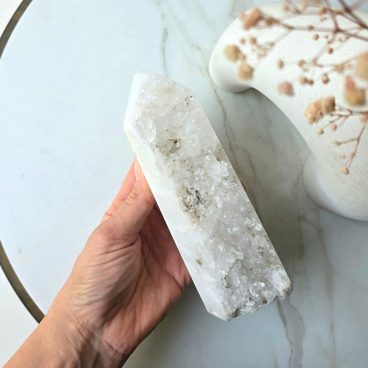 Clear Quartz Crystal Cluster Half Polished Point Tower
