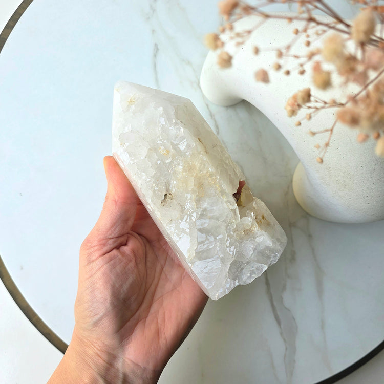 Clear Quartz Crystal Cluster Half Polished Point Tower