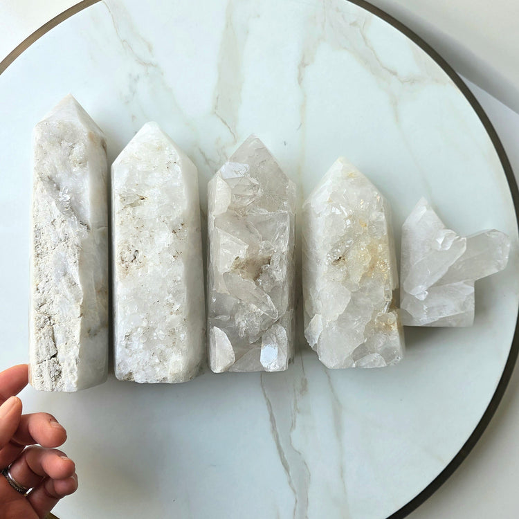 Clear Quartz Crystal Cluster Half Polished Point Tower
