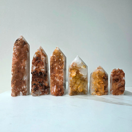 Tangerine Quartz Crystal Half Polished Cluster Tower Point