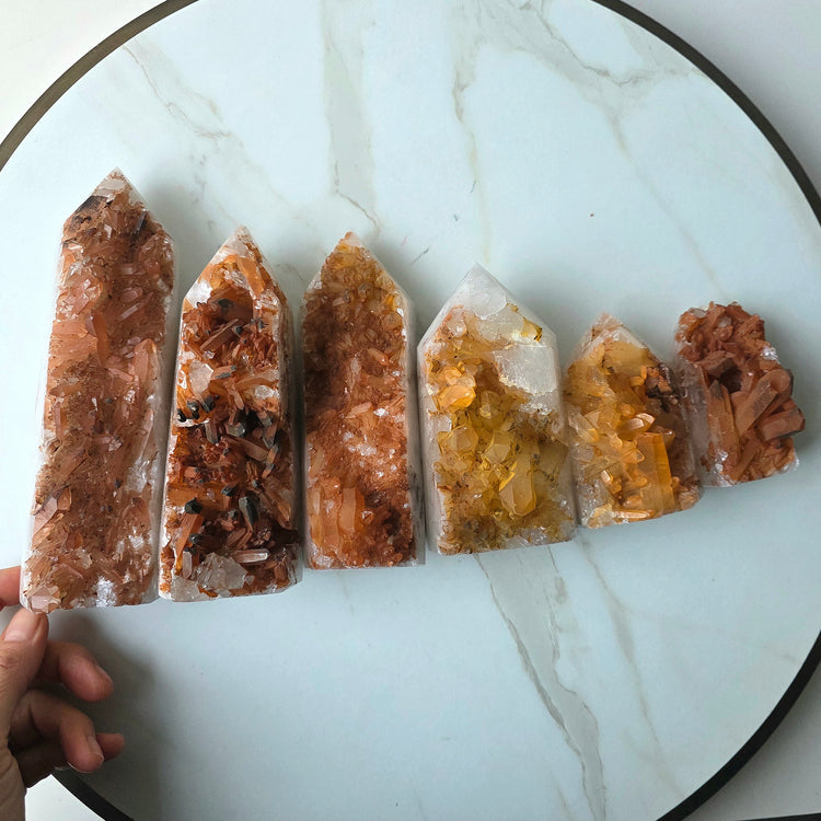 Tangerine Quartz Crystal Half Polished Cluster Tower Point