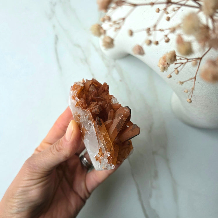 Tangerine Quartz Crystal Half Polished Cluster Tower Point