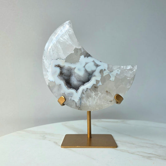Agate Crystal Moon on Stand Brazil High Quality Large