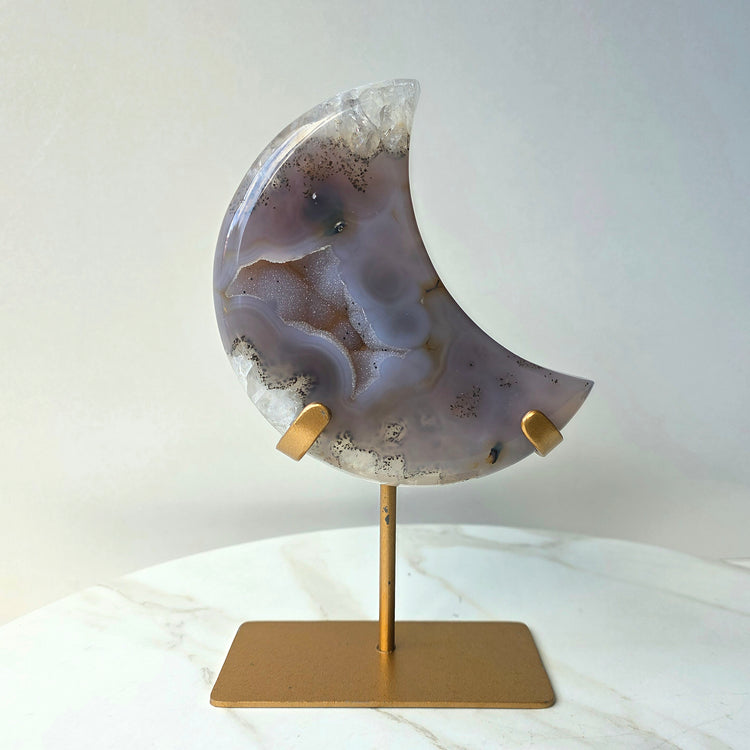 Agate Crystal Moon on Stand Brazil High Quality Large