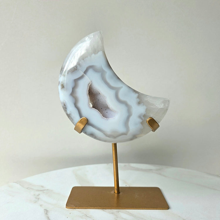 Agate Crystal Moon on Stand Brazil High Quality Large