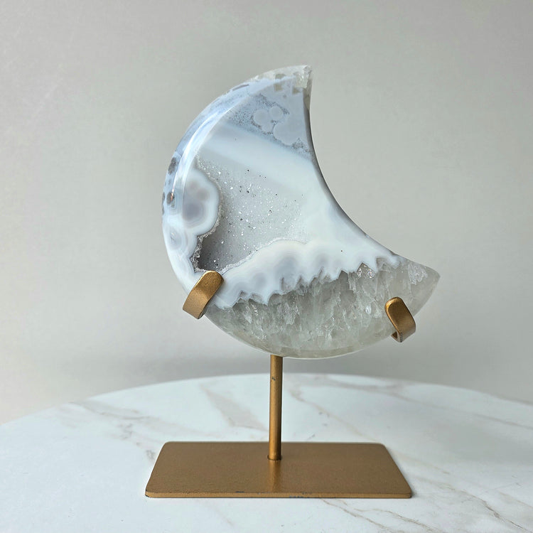 Agate Crystal Moon on Stand Brazil High Quality Large