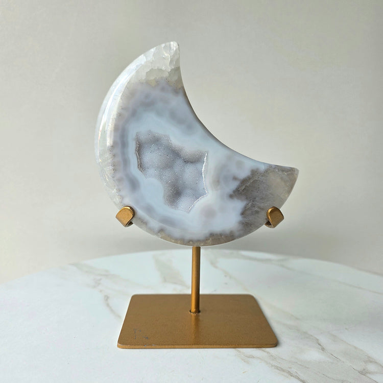 Agate Crystal Moon on Stand Brazil High Quality Large