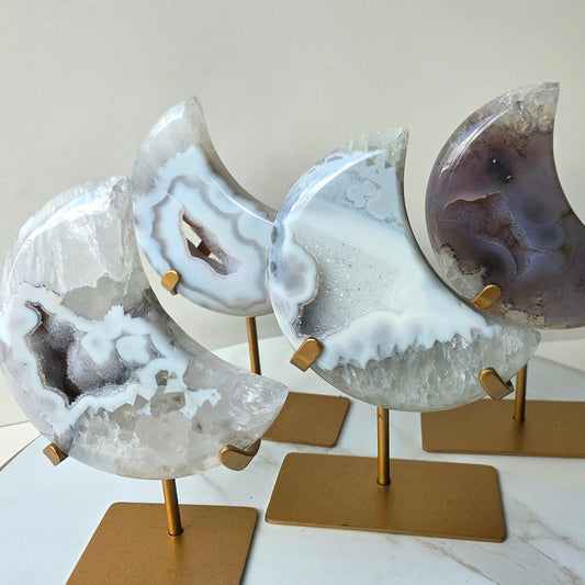Agate Crystal Moon on Stand Brazil High Quality Large
