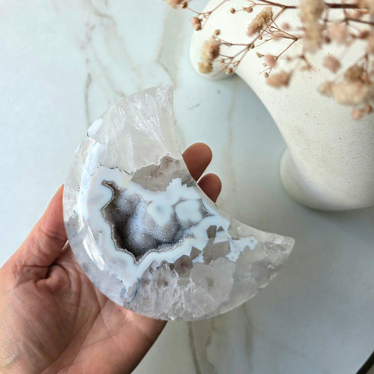 Agate Crystal Moon on Stand Brazil High Quality Large