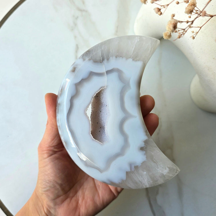 Agate Crystal Moon on Stand Brazil High Quality Large