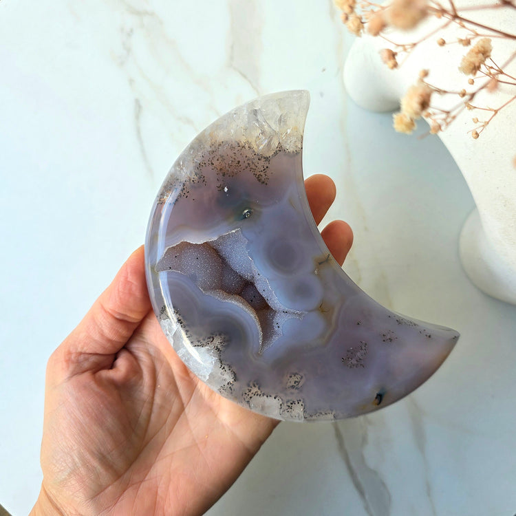 Agate Crystal Moon on Stand Brazil High Quality Large