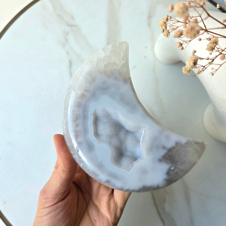 Agate Crystal Moon on Stand Brazil High Quality Large