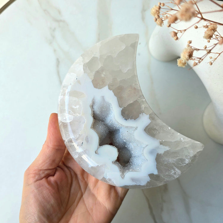 Agate Crystal Moon on Stand Brazil High Quality Large