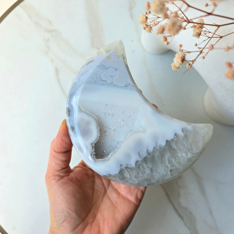 Agate Crystal Moon on Stand Brazil High Quality Large
