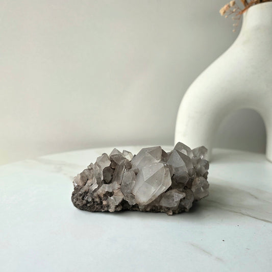Hemetite in Quartz Crystal Cluster