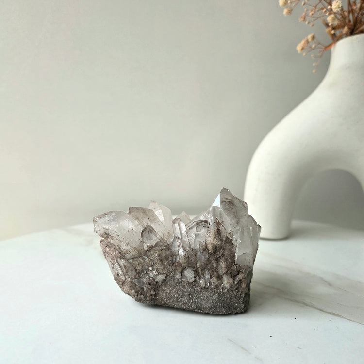 Hemetite in Quartz Crystal Cluster