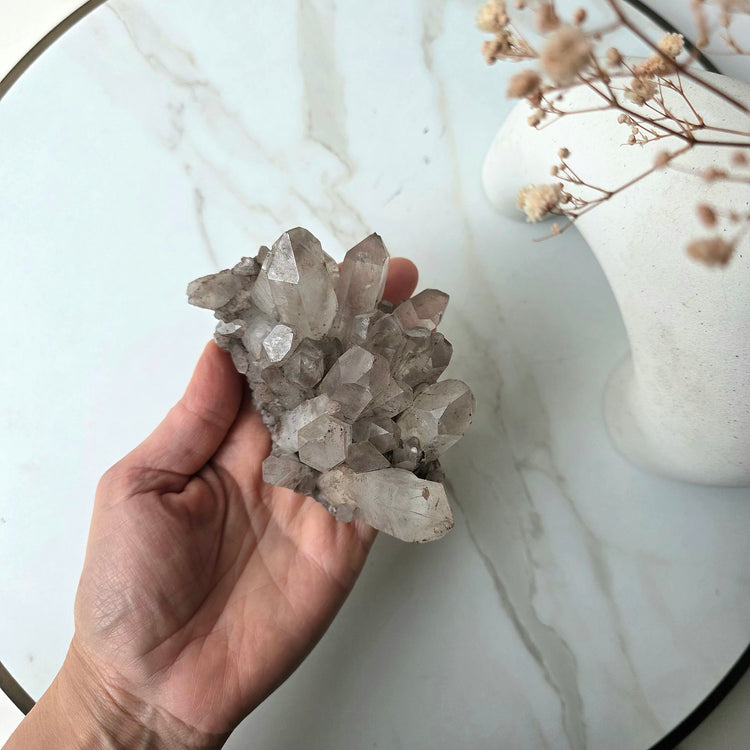 Hemetite in Quartz Crystal Cluster