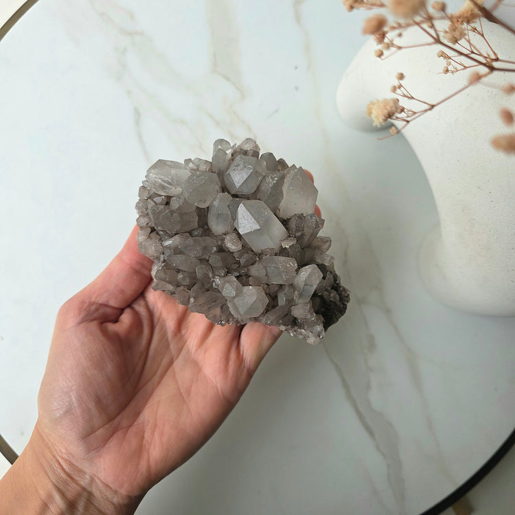 Hemetite in Quartz Crystal Cluster
