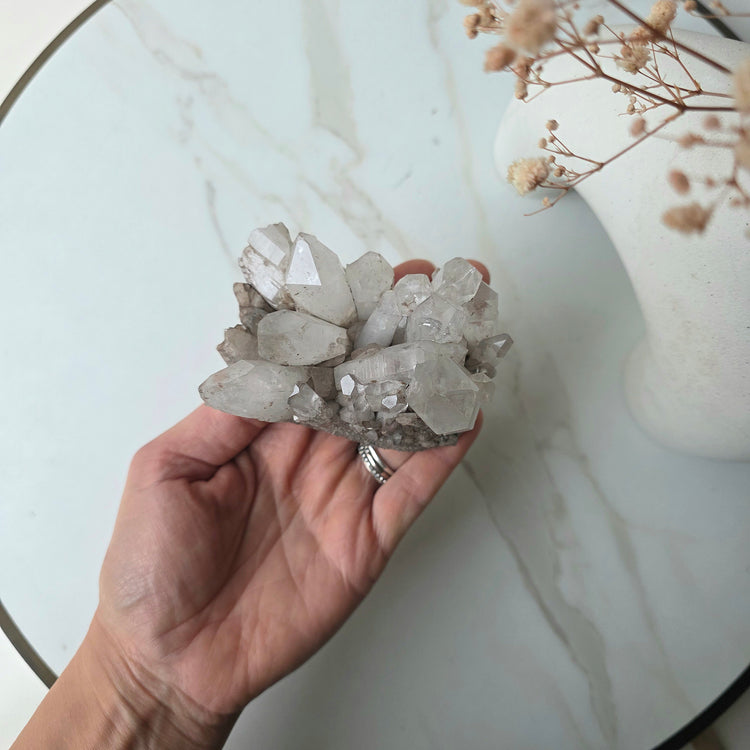 Hemetite in Quartz Crystal Cluster