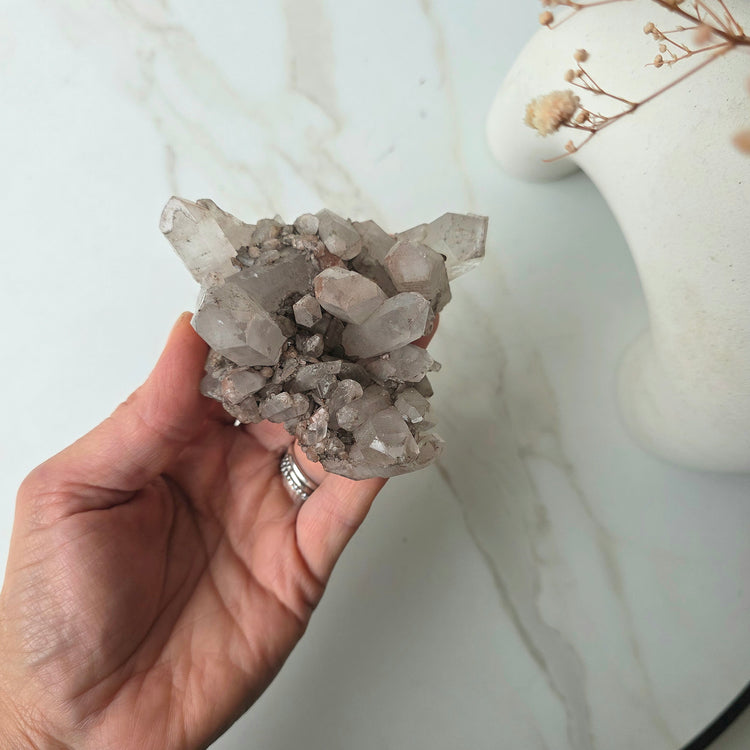 Hemetite in Quartz Crystal Cluster