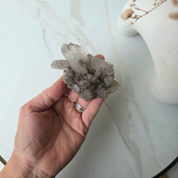 Hemetite in Quartz Crystal Cluster