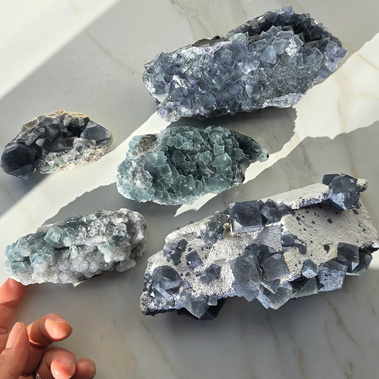 Rare Blue Green Fluorite Crystal Cube Cluster