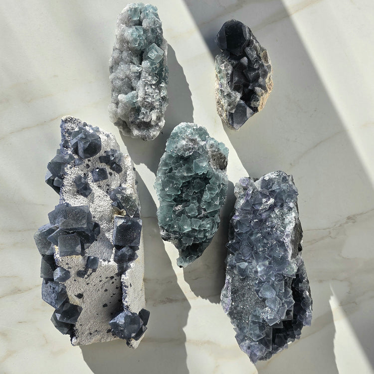 Rare Blue Green Fluorite Crystal Cube Cluster