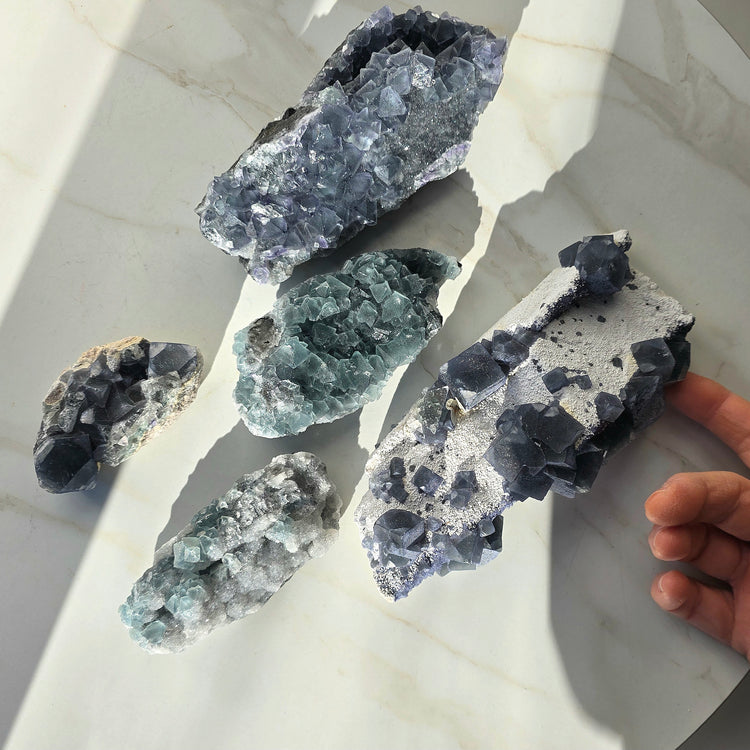 Rare Blue Green Fluorite Crystal Cube Cluster