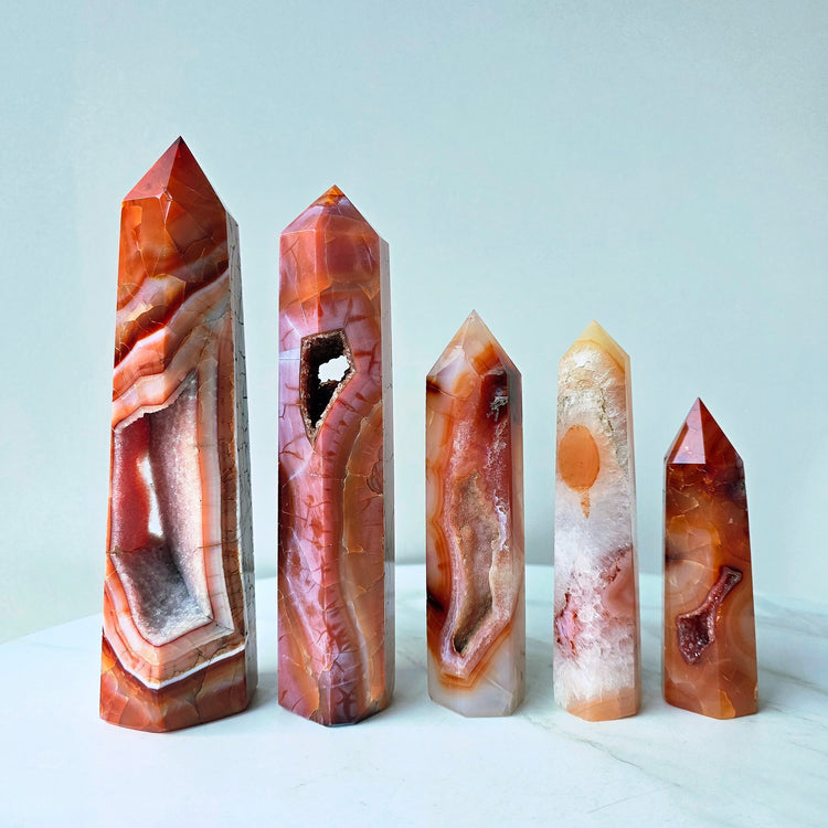 Carnelian Crystal Tower Point Obelisk Natural with Druze High Quality