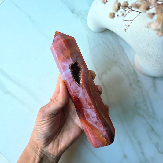 Carnelian Crystal Tower Point Obelisk Natural with Druze High Quality