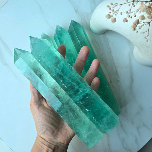 Green Fluorite Crystal Tower Point Obelisk AAA