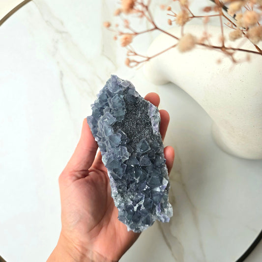 Rare Blue Green Fluorite Crystal Cube Cluster
