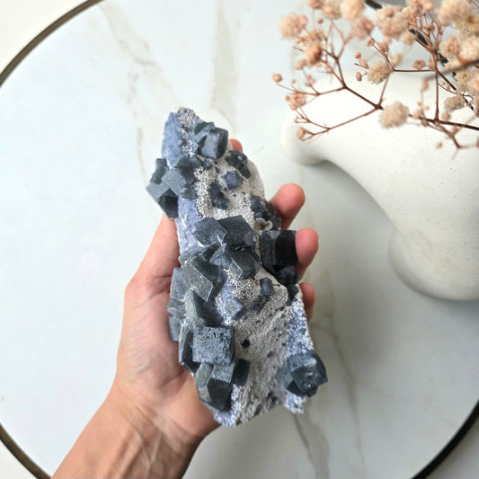 Rare Blue Green Fluorite Crystal Cube Cluster