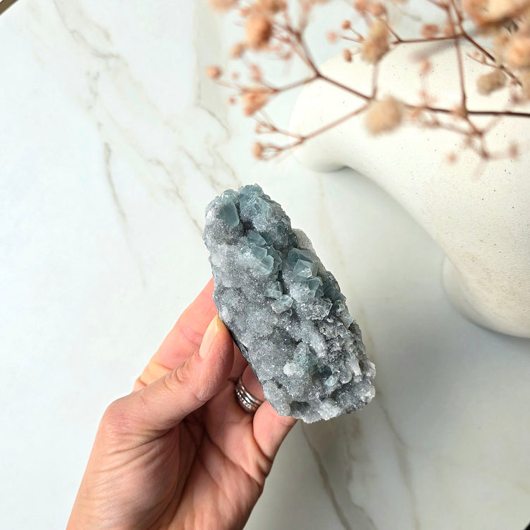 Rare Blue Green Fluorite Crystal Cube Cluster