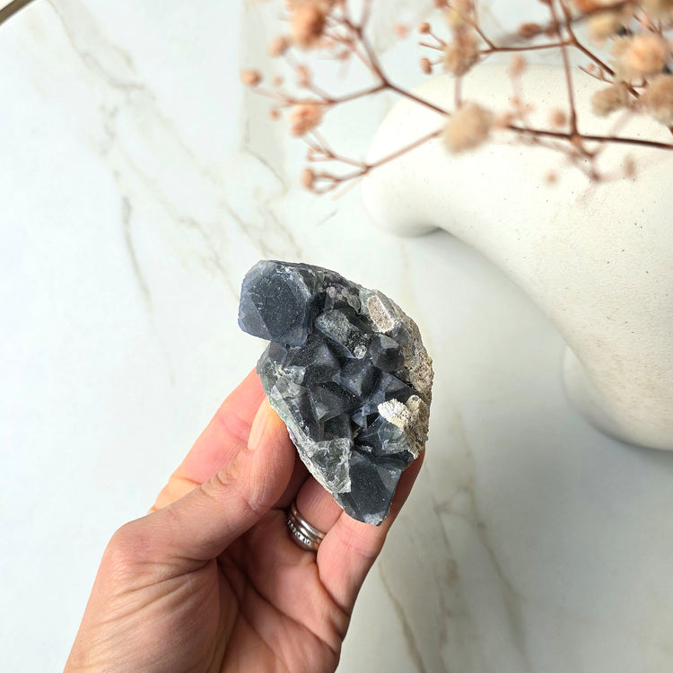 Rare Blue Green Fluorite Crystal Cube Cluster