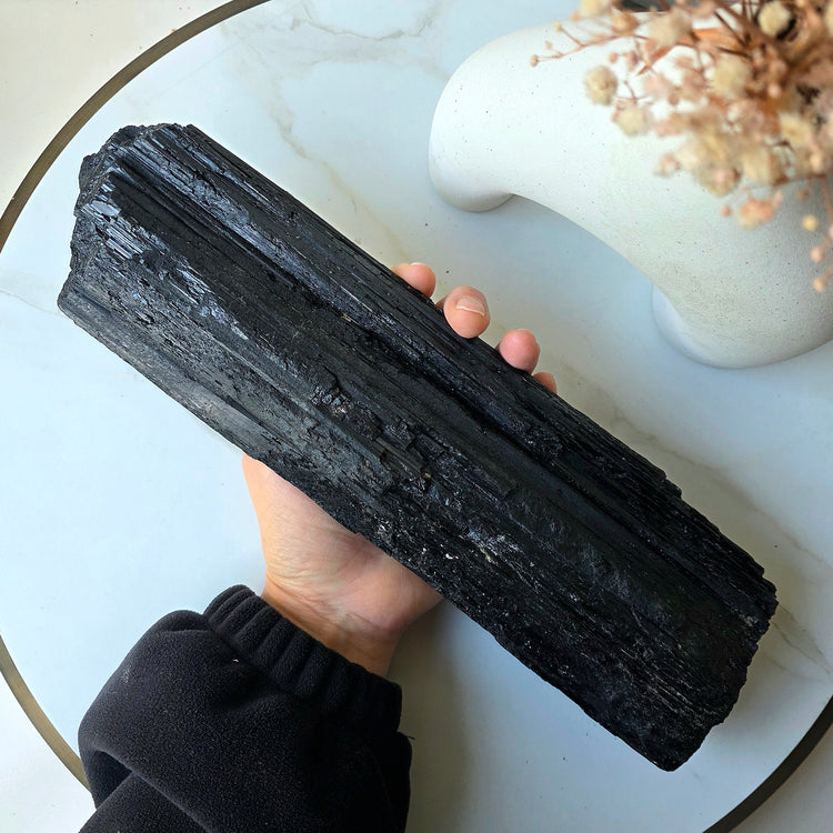 Black Tourmaline Crystal Statement XL on Stand High Quality