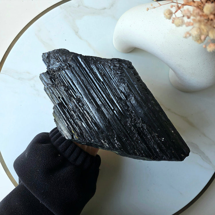 Black Tourmaline Crystal Statement XL on Stand High Quality