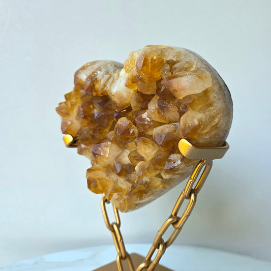 Citrine Crystal Heart on Gold Stand
