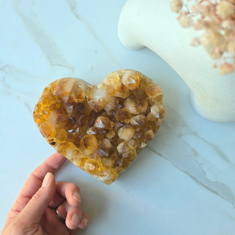 Citrine Crystal Heart on Gold Stand