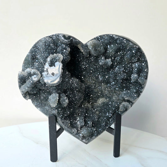 Black Galaxy Amethyst Crystal with Stalactite Carved XL Heart