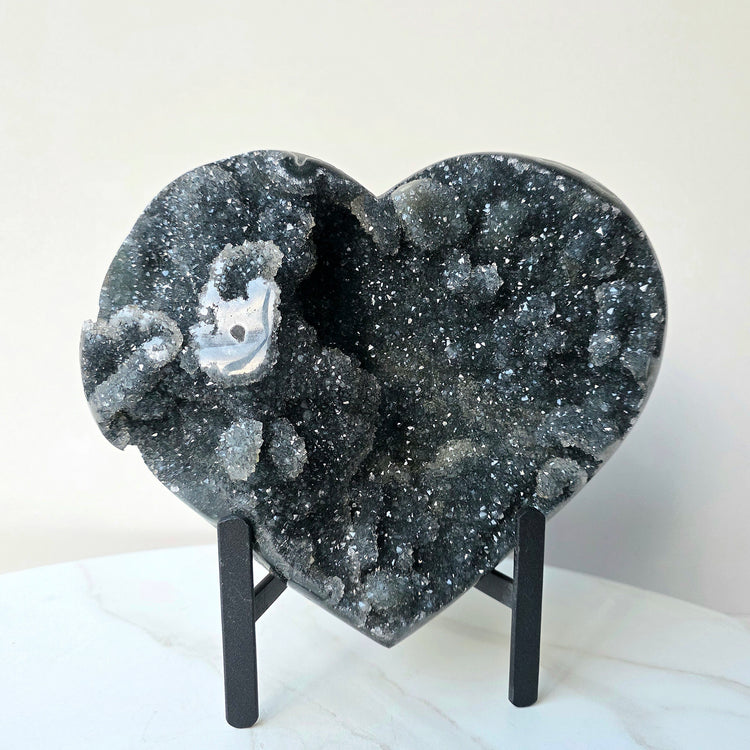 Black Galaxy Amethyst Crystal with Stalactite Carved XL Heart