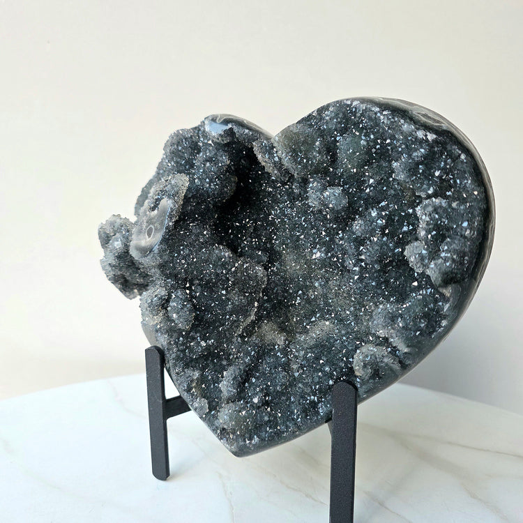 Black Galaxy Amethyst Crystal with Stalactite Carved XL Heart
