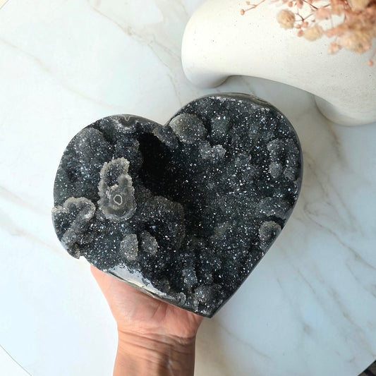 Black Galaxy Amethyst Crystal with Stalactite Carved XL Heart