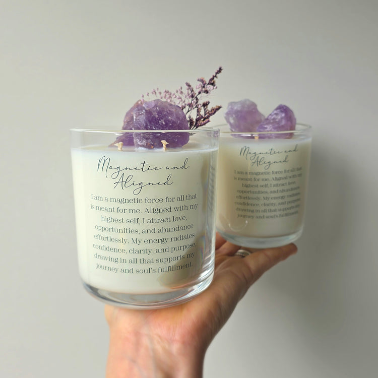Amethyst Crystal Candle "Magnetic and Aligned" Black Raspberry