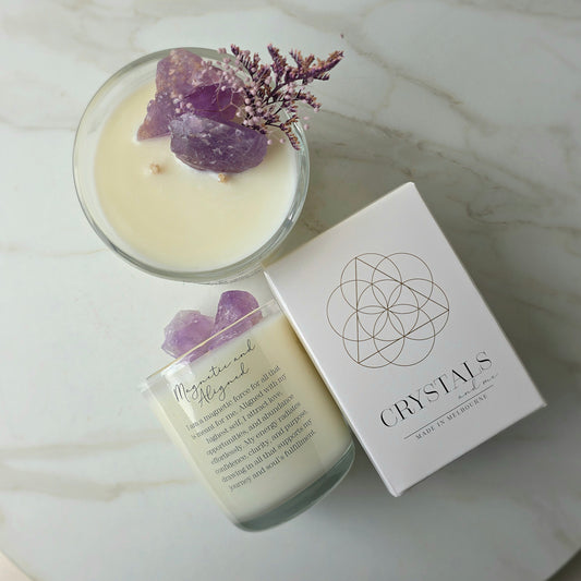 New Amethyst Crystal Candle "Magnetic and Aligned" Black Raspberry